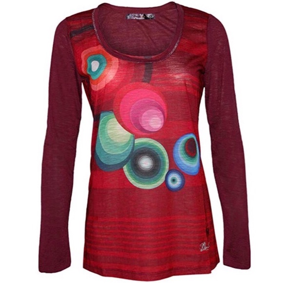 Desigual Keila Long Sleeve Print T-shirt Size M - Picture 1 of 7